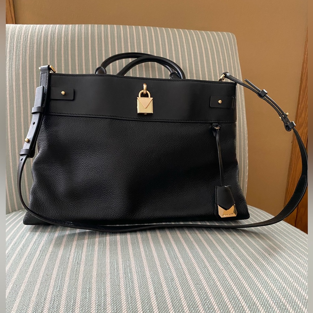 Michael Kors Black Leather Bag with Gold Details